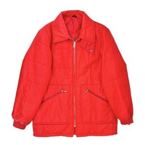 TALON ZIPPER 50s 60s Vintage Red Padded Puffy Zip Up Hooded Nylon Jacket Coat